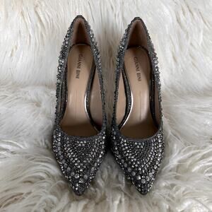 Gianni Bini Silver White Beaded Embellished Heels Bridal Size 8.5
